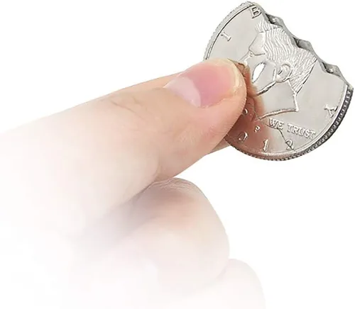 Vista 3 de Enjoyer Moneda plegable para morder y restaurar, moneda de mordida de dos pliegues, truco mágico que aparece/desaparece de la moneda, trucos