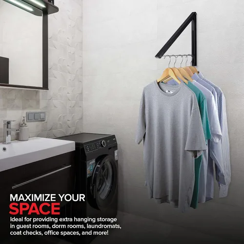 Vista 6 de Percha Única Plegable para Ropa, Perchero Retráctil de Pared para Secador de Ropa, Barra Colgante para Secar, Pequeños Estantes Plegables para Ropa