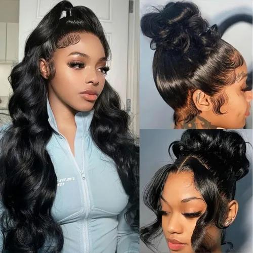 Vista 13 de catti Pelucas de cabello humano ondulado con encaje frontal 360, densidad 220, pelucas de encaje frontal HD, peluca de cabello humano prearrancado