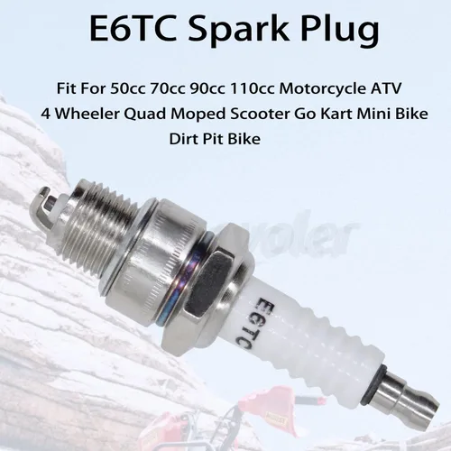 Vista 3 de E6TC - Bujía para motocicleta de 50 cc, 70 cc, 90 cc, 110 cc, ATV, 4 ruedas, cuatrimoto, scooter, Go Kart, minicicleta, motocross, moto, motocross