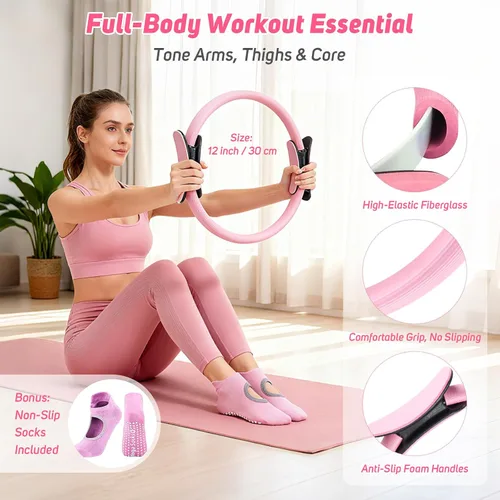 Vista 2 de Asten Home Kit de Pilates para Mujeres: Equipo de Pilates Juego de Anillo y Bola de Pilates con Bandas de Resistencia, Deslizador de Núcleo, Rodillo