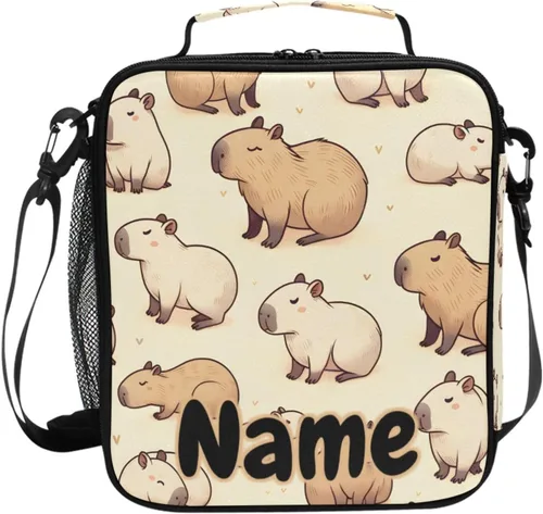 Vista 65 de Lonchera con patrón de cuadros blancos y negros, bolsa de almuerzo aislada, bolsa de preparación para niños, correa de hombro congelable a001