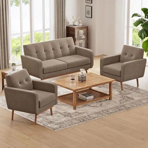 Vista 17 de HUIMO - Juego de muebles para sala de estar con botones, juego de muebles tapizados con botones para sala de estar, sofá moderno tapizado con marco