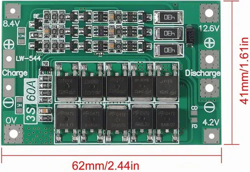 Vista 4 de 2PCS 3S 60A 12.6V 18650 Cargador PCB BMS Placa de protección de batería de litio de iones de litio Módulo de carga de equilibrio para motor
