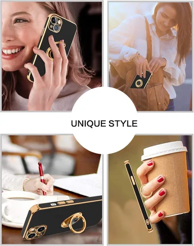 Vista 7 de BENTOBEN Funda para iPhone 13 Mini con soporte de anillo de 360°, ajuste delgado, a prueba de golpes, soporte magnético para automóvil, compatible