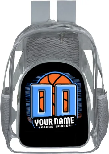 Vista 6 de Mochila transparente para niños y niños, bolsa de baloncesto personalizada de 17 pulgadas para escuela, viajes, gimnasio, Negro -, Grande