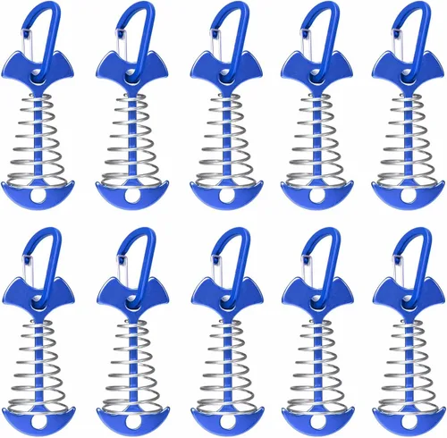 Vista 8 de Fishbone - Estacas de anclaje para cubierta con mosquetones, estacas de aluminio para tienda de campaña con hebilla de resorte, resistente al viento
