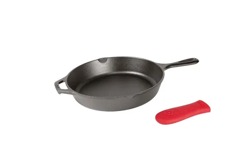 Vista 5 de Lodge Olla de hierro fundido, horno doble holandés de hierro fundido, sartén de hierro fundido de 5 cuartos de galón con soporte de mango caliente