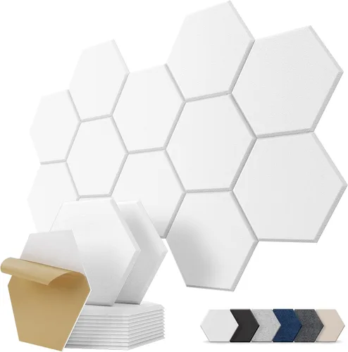 Vista 12 de Paneles de pared acústicos hexagonales autoadhesivos, paquete de 12 azulejos absorbentes de sonido para paredes y puertas, panel interior decorativo
