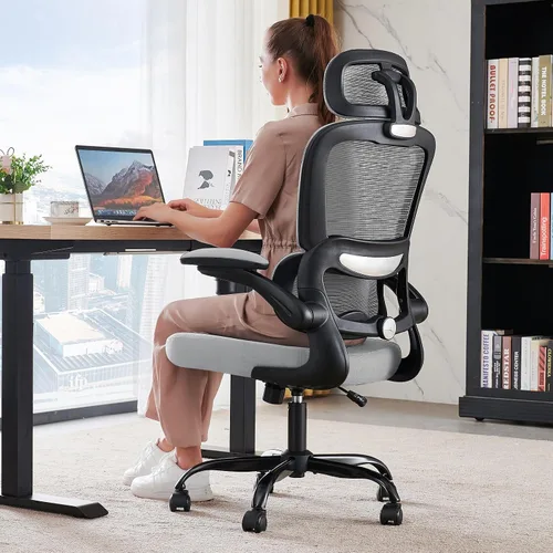 Vista 48 de TRALT - Silla de oficina ergonómica con soporte lumbar, color beige, 1