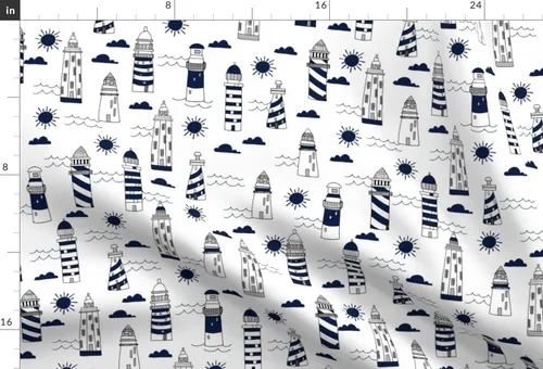 Vista 3 de Spoonflower Tela - Azul marino de verano náutico océano mar faro niños impreso en tela de gasa Fat Quarter - Costura de moda vestidos decoración