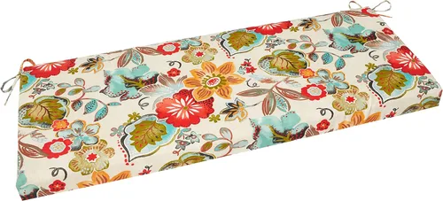 Vista 10 de Pillow Perfect Cojín de banco floral brillante para interiores y exteriores con lazos, 1 unidad, 18 x 45 pulgadas, azul/verde Copeland