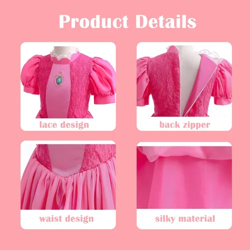 Vista 5 de LILLIWEEN Disfraz de princesa para niñas, vestido de princesa para niños, vestido de Halloween con guantes de corona