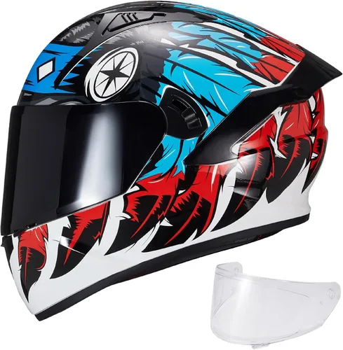 Vista 14 de VCOROS Casco integral de doble visera para motocicleta para adultos, Casco de moto de calle y carrera X9 aprobado por DOT con visera negra