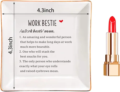 Vista 7 de XJF Work Bestie - Plato de cerámica para joyas, regalos de trabajo para mujeres, regalos de agradecimiento para compañeros de trabajo, regalo