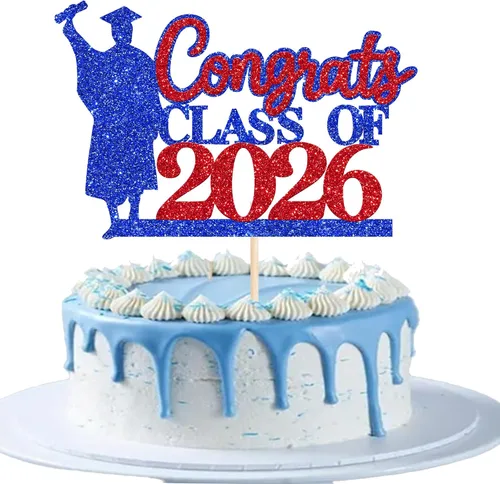 Vista 20 de Rsstarxi 1 paquete de decoración de pastel con purpurina para la clase de 2026, decoraciones de graduación 2026, tapa de felicitaciones