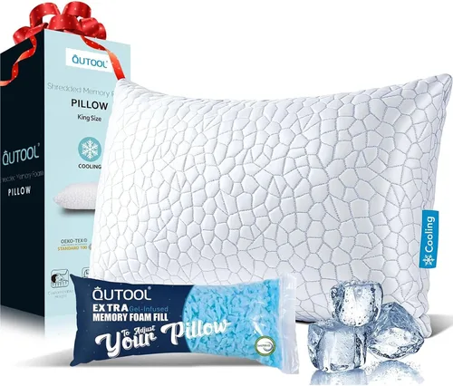 Vista 16 de QUTOOL CertiPUR-US - Juego de 1 almohadas refrescantes mejoradas para dormir, de espuma viscoelástica triturada, tamaño estándar, para personas que
