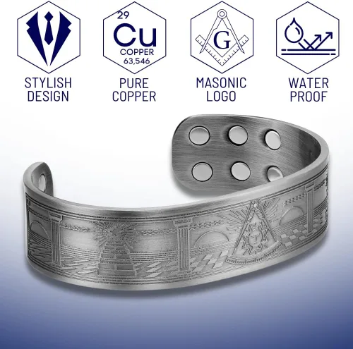 Vista 4 de Pulsera masónica de cobre para hombre con bolsa de regalo