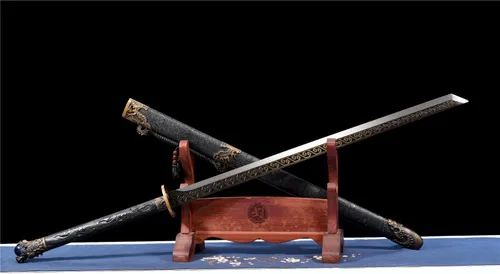 Vista 3 de Espada ancha de dragón dorado, espada china de acero al manganeso afilado, Tang Heng Dao, hoja de espiga completa, espada samurai, katana, arma