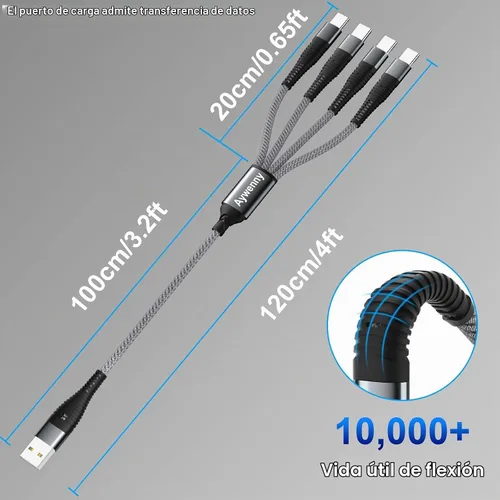 Vista 7 de Cable divisor USB tipo C QC3.0 de carga rápida, 4 en 1 multiUSB C