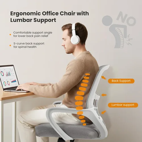 Vista 3 de Sweetcrispy Silla ejecutiva de gestión de oficina en casa, silla ergonómica de malla ajustable giratoria de escritorio para computadora con soporte