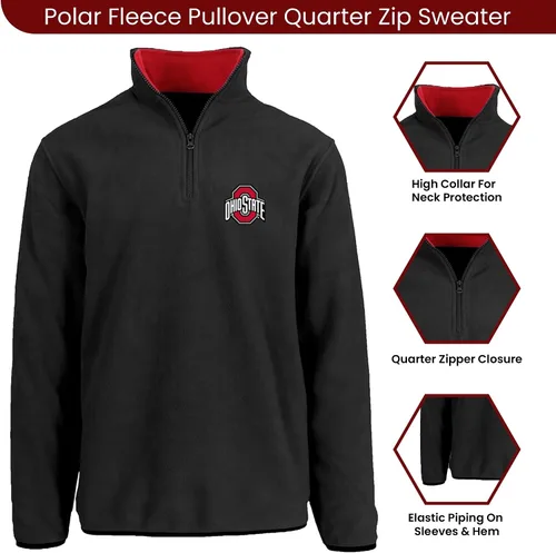 Vista 5 de JH DESIGN Sudadera con Cremallera de un Cuarto de Forro Polar de Manga Larga para Hombre Ohio State Buckeyes Negro