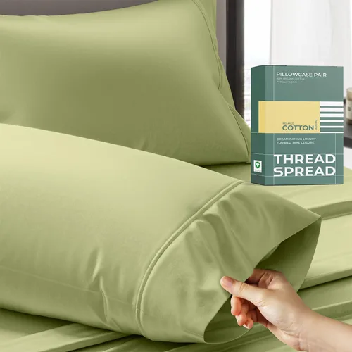 Vista 11 de THREAD SPREAD Juego de 2 fundas de almohada 100% de algodón orgánico tamaño reina/estándar - Funda de almohada de percal de algodón orgánico ultra