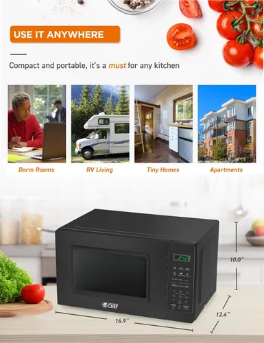 Vista 7 de Microondas Commercial CHEF de 0.7 pies cúbicos con 10 niveles de potencia, microondas de 700 W con pantalla digital, con cerradura de seguridad