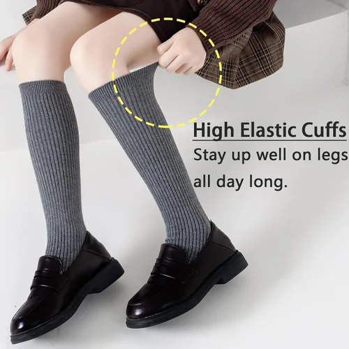 Vista 4 de Mini angel Calcetines altos hasta la rodilla para niñas, sin costuras, para uniforme escolar, calcetines de fútbol para niños, calcetines largos