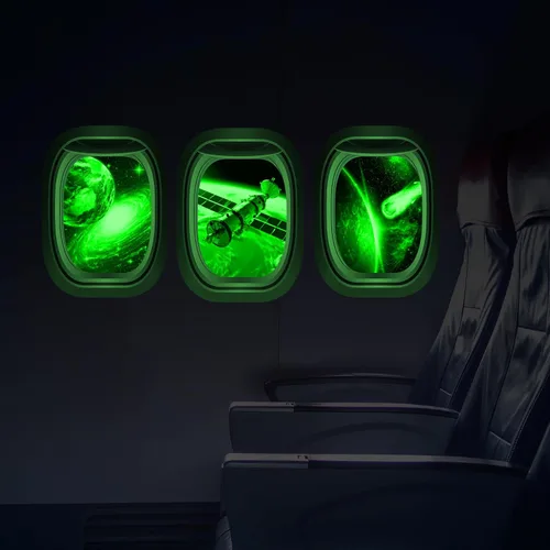 Vista 11 de Calcomanías de pared 3D que brillan en la oscuridad con temática espacial, juego de 3 calcomanías para ventana con temática de galaxia