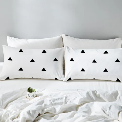 Vista 2 de Funda de almohada con estampado geométrico blanco y negro con cierre de cremallera para el hogar D¨¦cor estándar/King