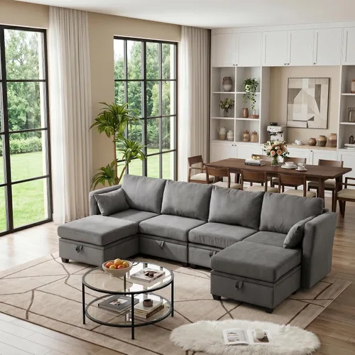 Vista 27 de Sofá de dos plazas con asientos de almacenamiento, seccional modular pequeño para espacios pequeños con brazos y respaldos reclinables, sofá de 2