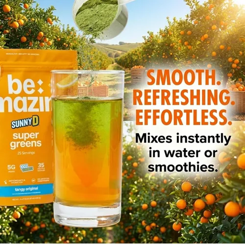 Vista 5 de BE AMAZING Super Greens Polvo con prebióticos, enzimas digestivas y antioxidantes, 35 frutas y verduras, electrolitos y fibra, vegano, mezcla
