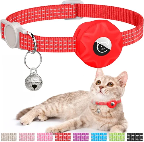 Vista 11 de Apple AirTag - Collar para gatos, rastreador GPS con función separable y campana, ligero para gatos y gatitos (negro)