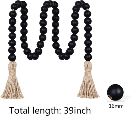 Vista 6 de Meplait - Guirnalda de cuentas de madera de 39 pulgadas estilo granja con borlas, cuentas versátiles de oración estilo boho chic para colgar