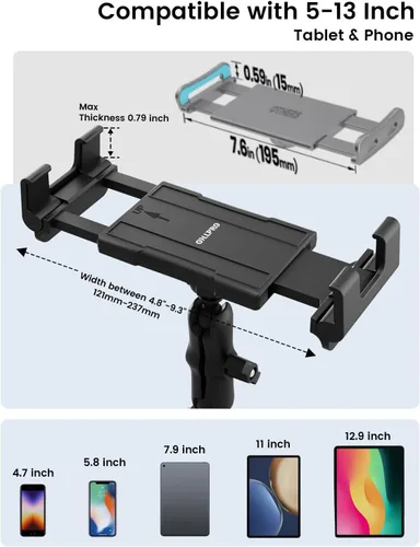 Vista 9 de OHLPRO Soporte para tablet para tablero de automóvil y parabrisas, soporte para iPad con ventosa, rotación de 360°, soporte retráctil ajustable
