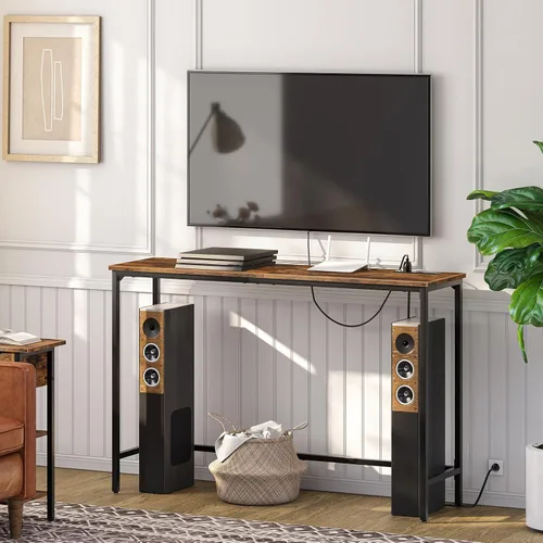 Vista 7 de HOOBRO Mesa consola de 47.2 pulgadas con tomas de corriente y puertos USB, mesa de entrada estrecha para sofá con estación de carga, detrás