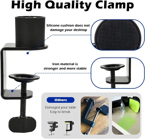 Vista 6 de BOMGE Soporte de micrófono con brazo de brazo – Soporte de brazo de tijera de suspensión ajustable resistente con canales de gestión de cables