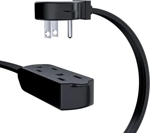 Vista 2 de Maximm Cable de extensión de enchufe plano de 1 pie / cable, salida múltiple - Cable de extensión de enchufe en ángulo de 3 clavijas - Negro