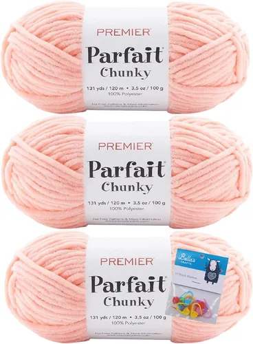 Vista 24 de Premier Yarns Parfait - Paquete de 3 unidades de felpilla gruesa de 3.5 onzas, peso supervoluminoso, paquete de 3 unidades con soportes para punto