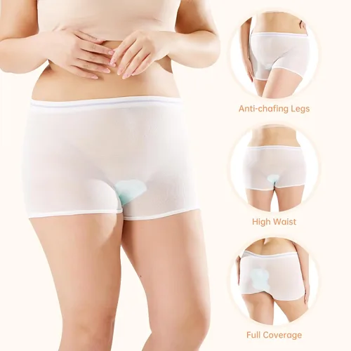 Vista 3 de Ropa interior posparto de malla, transpirable, de cintura alta, desechable, para mujer, bragas de malla elástica