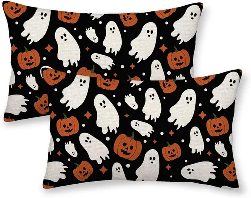 Vista 16 de Juego de 2 fundas de almohada florales de color marrón y gris de 16 x 16 pulgadas, fundas de almohada con estampado de bloques de hojas de flores