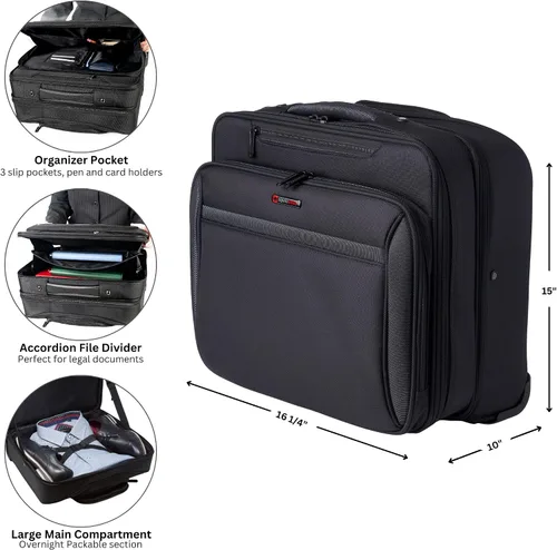 Vista 3 de Alpine Swiss Maletín con ruedas para laptop con ruedas para llevar durante la noche, cuaderno de hasta 15.6 pulgadas, lleva archivos de tamaño legal