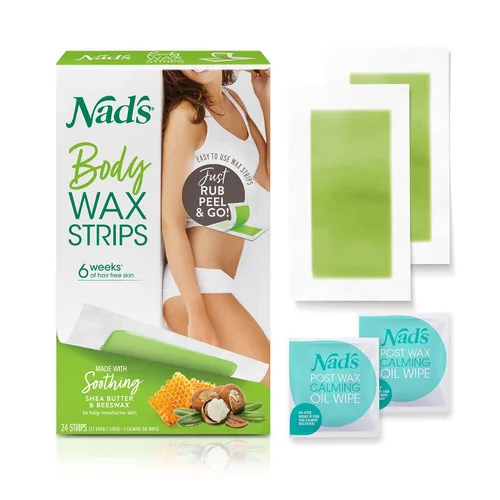 Vista 11 de Nad's Tiras de cera depilatoria para el cuerpo para mujeres en casa más 4 toallitas de aceite calmante, 24