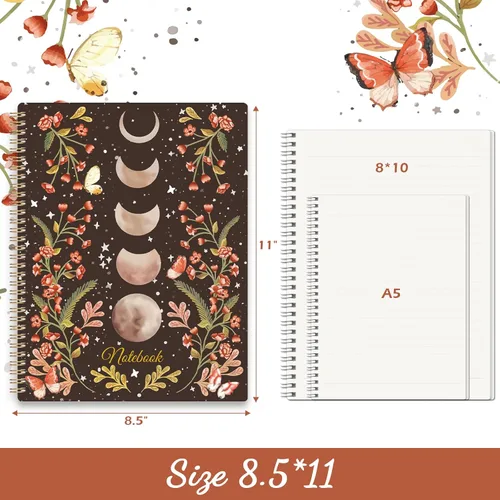 Vista 5 de Cuaderno de espiral - Cuadernos con encuadernación en espiral con bolsillo trasero, diario rayado, cuaderno de espiral para mujeres, 8.5" x 10.5