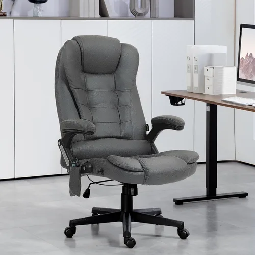 Vista 2 de HOMCOM Silla de oficina de masaje vibratorio de 6 puntos con calor, silla de oficina ejecutiva de microfibra con respaldo alto, respaldo reclinable