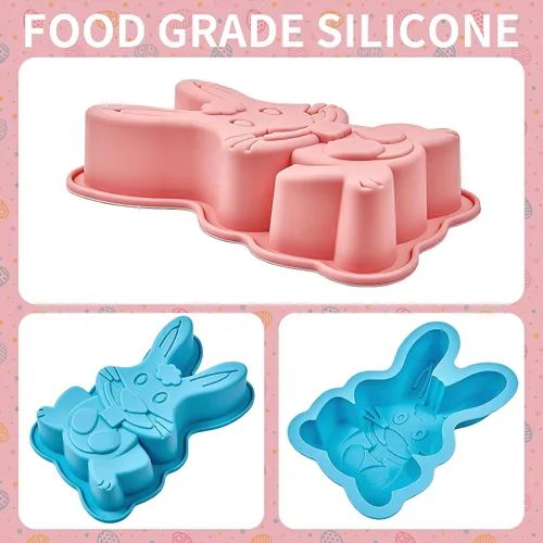 Vista 2 de Moldes de conejo de Pascua, paquete de 2 moldes de silicona para pasteles de conejo, moldes de silicona lindos para pastel, molde de gomitas