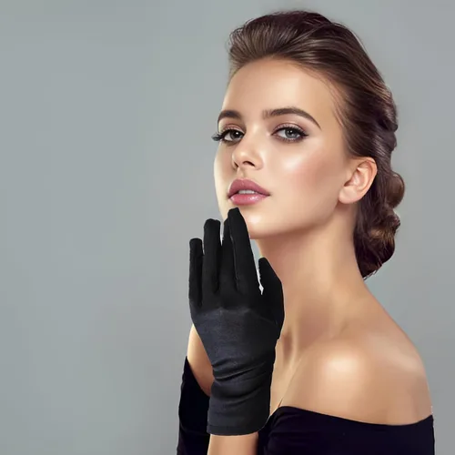 Vista 6 de Guantes cortos de satén, guantes de ópera de los años 20 para mujeres, vestido de noche elástico, para novia, boda, fiesta de té