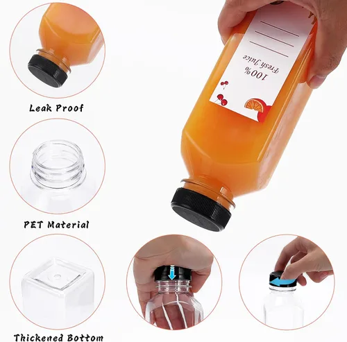 Vista 4 de OBKJJ Botellas de plástico para jugo, 150 piezas, 16 oz, botellas de agua de plástico vacías con tapas, recipientes transparentes reutilizables