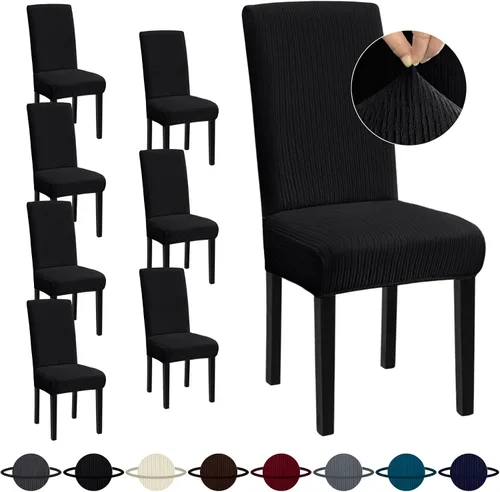 Vista 31 de Sufdari Juego de 4 fundas para sillas de comedor, color beige, antideslizantes, de elastano, elásticas, para comedor, hotel (Grande)